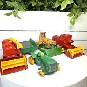 Vintage Lesney Matchbox Lot of 4  Farm Vehicles- Combine, Tractor W/Wagon & Plow